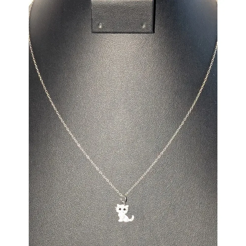 925 Sterling Silver Crystal Cat Pendant 18" Chain Necklace - Picture 6 of 6